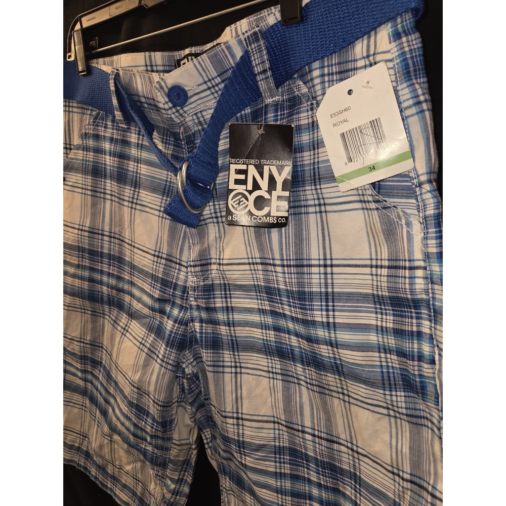 ENYCE a Sean‎ Combs Co Blue White Plaid Shorts Mens Size 34 New W/ Tags